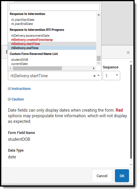 Image of example of mapped date fields Image of example of mapped date fields